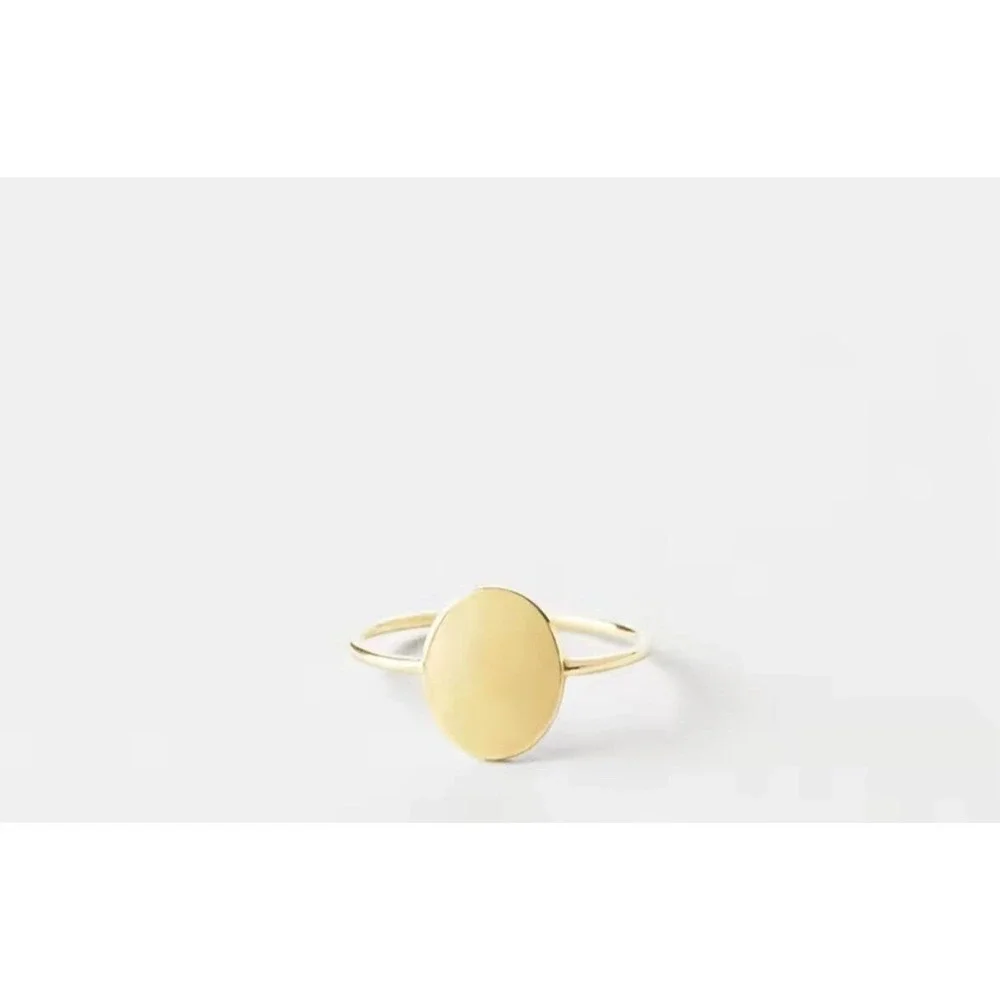 14k Gold over Silver Oval Signet Ring Minimalist Stacking Band‎ Statement Ring